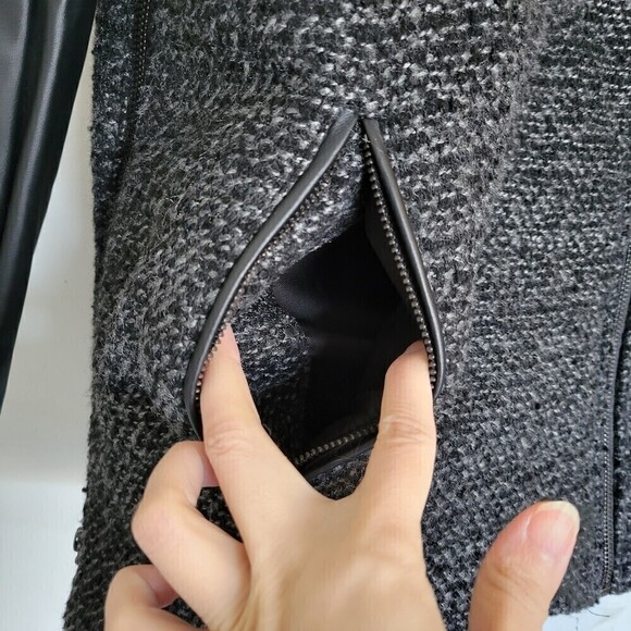G.H. Bass & Co. Wool Knit Faux Vegan Leather Long Sleeve Tweed Knit Jacket Coat - Picture 7 of 14